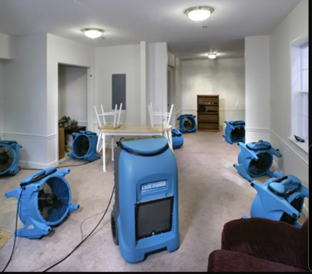 Air movers and dehumidifier setup for Water Damage Restoration in Tonawanda